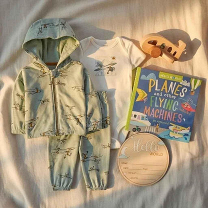 Airplane Baby Gift Set Neutral 0-3M | Outfit, Rattle, Book