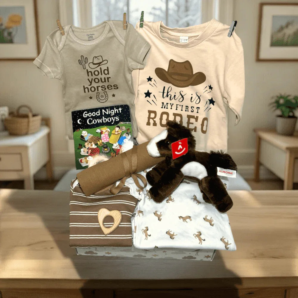 First Rodeo Baby Gift – Cowboy Baby Shower Gift Set 0-6M