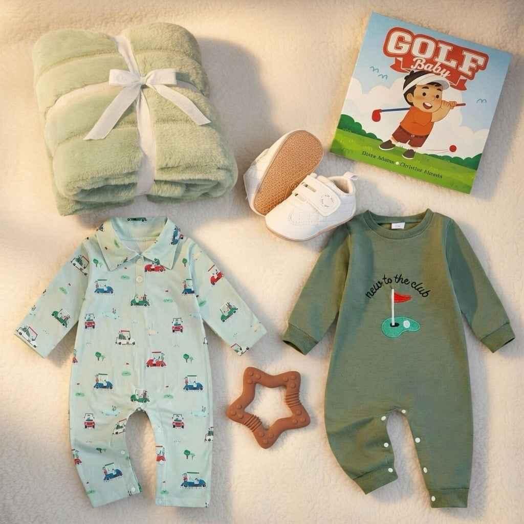 Golf Theme Romper Baby Gift Set - Collared Romper