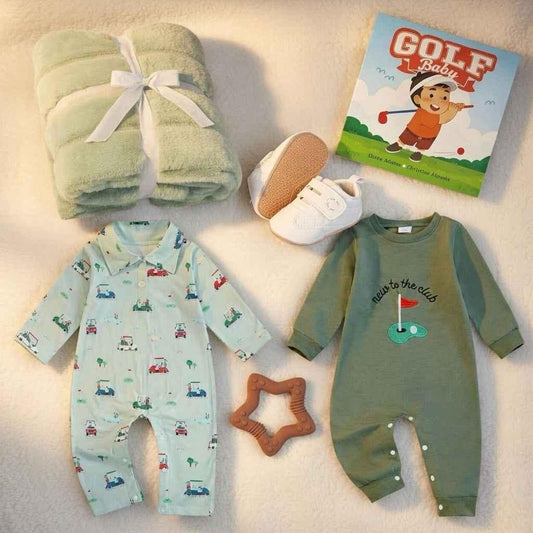 Golf Theme Romper Baby Gift Set - Collared Romper