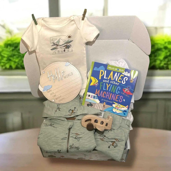 Airplane Baby Gift Set Neutral 0-3M | Outfit, Rattle, Book