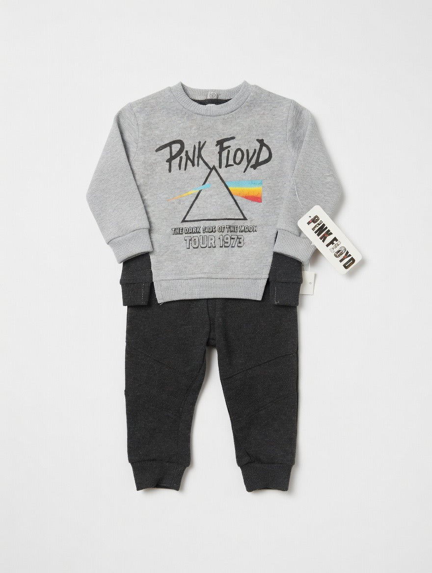Children's sweatshirt and pants set with Pink Floyd logo on a white background