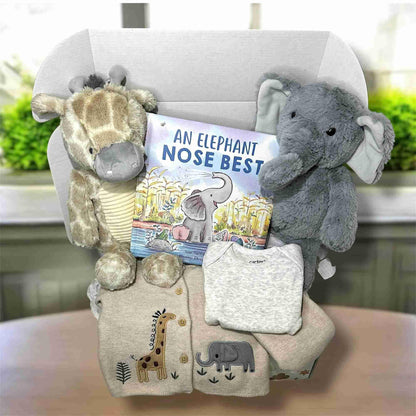 Safari Theme Baby Gift Box Elephant and Giraffe