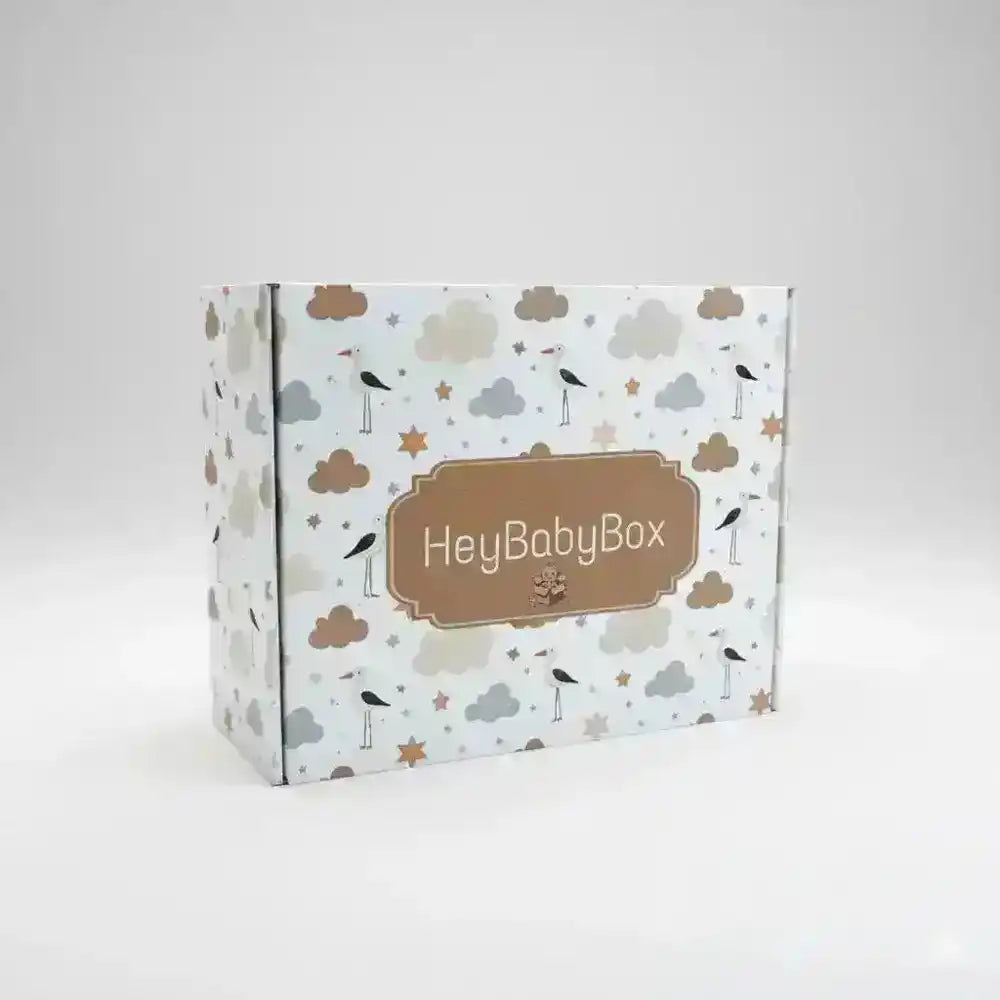 Box with 'HeyBabyBox' branding on a white background